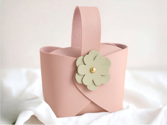 5 pcs Leather Wedding Favors Bags With Flower