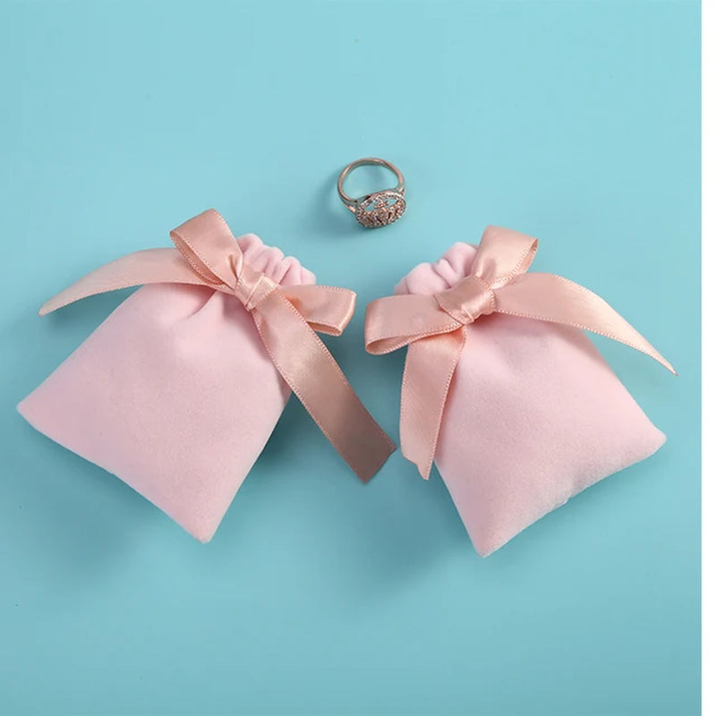 10Pcs/Lot 7X9Cm Pink Velvet Ribbon Bag Drawstring Earrings Rings Necklace Bracelet Wedding Christmas Gift Storage Pouches